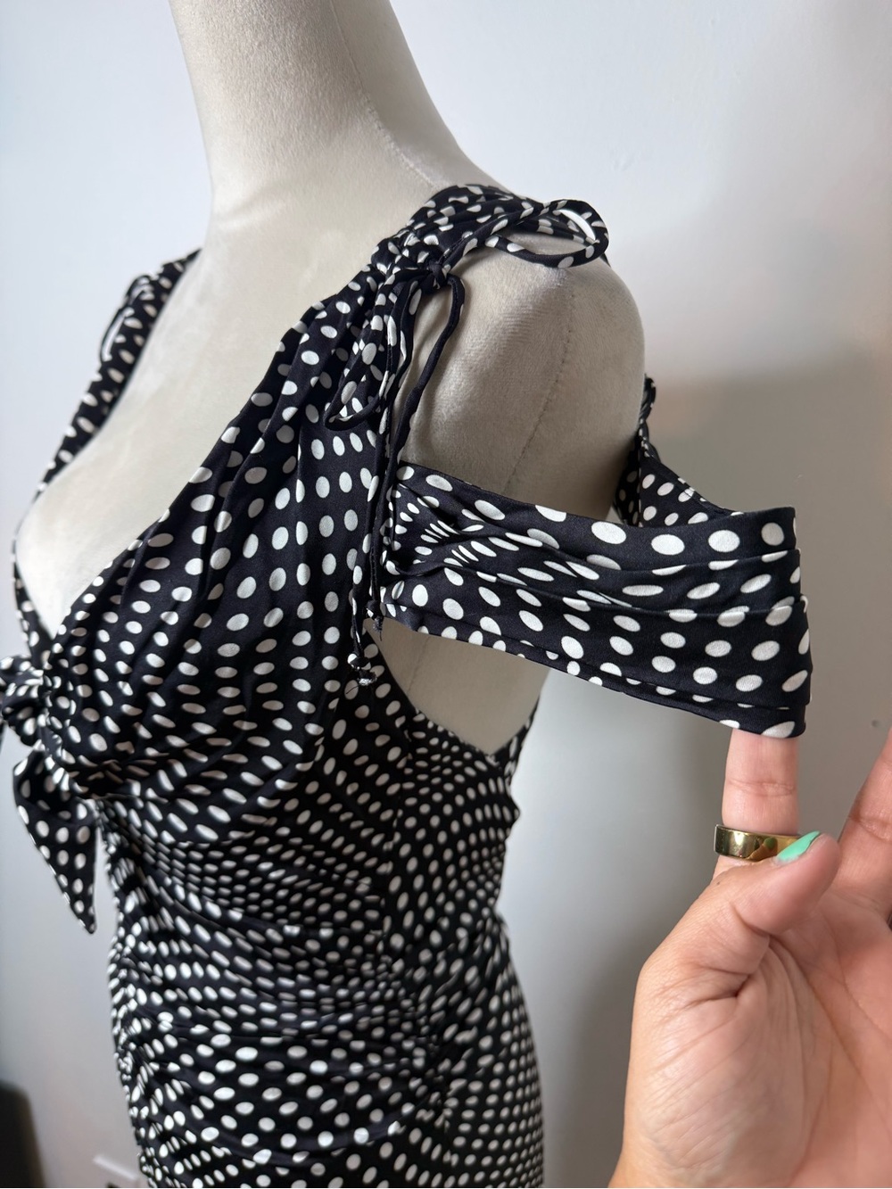 For Love & Lemons Beth Midi Dress - Black & White Polka Dot NWT SZ S - Picture 5 of 11